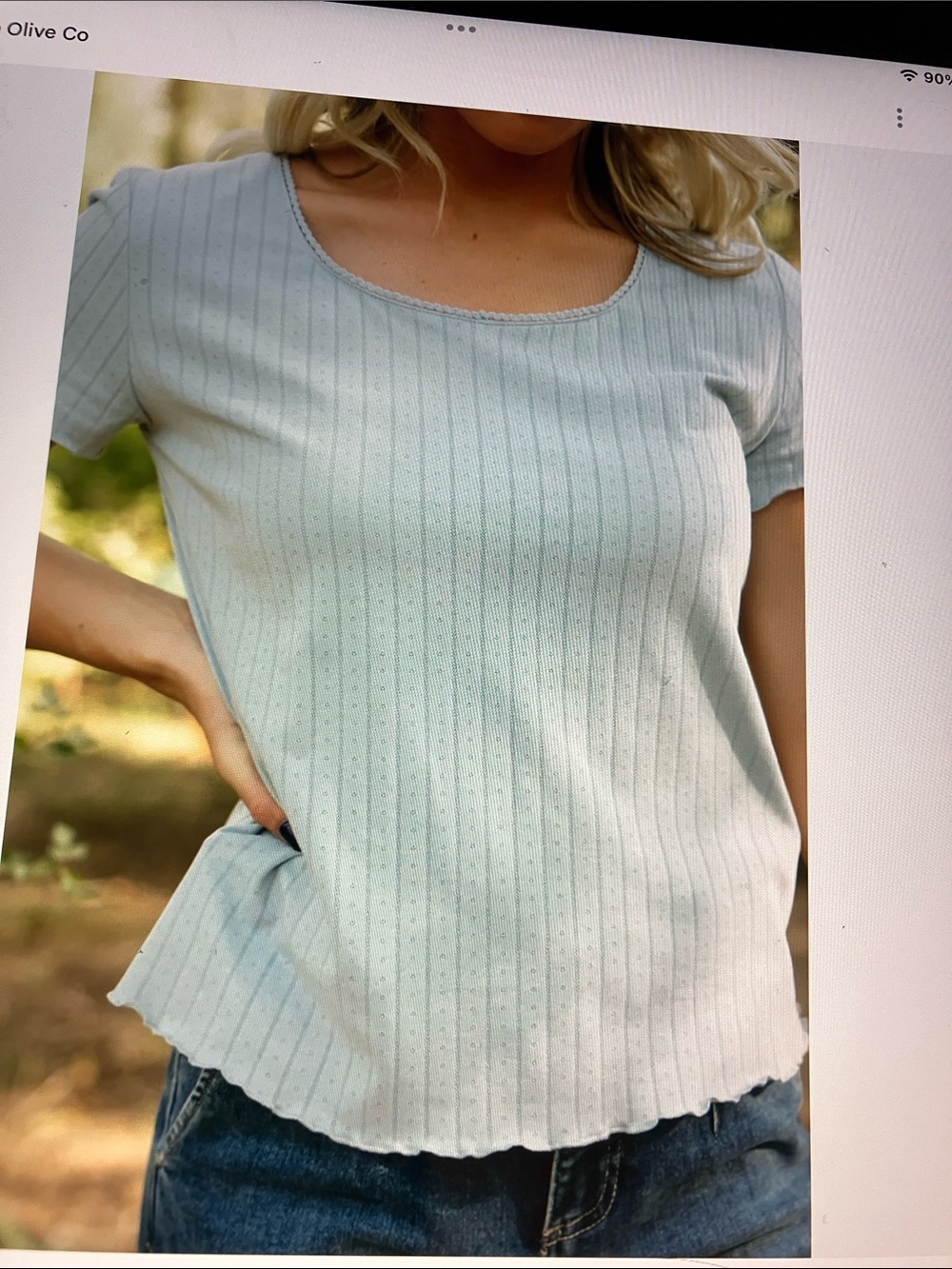 Philosophy Light Blue Ribbed Scoop Neck Top